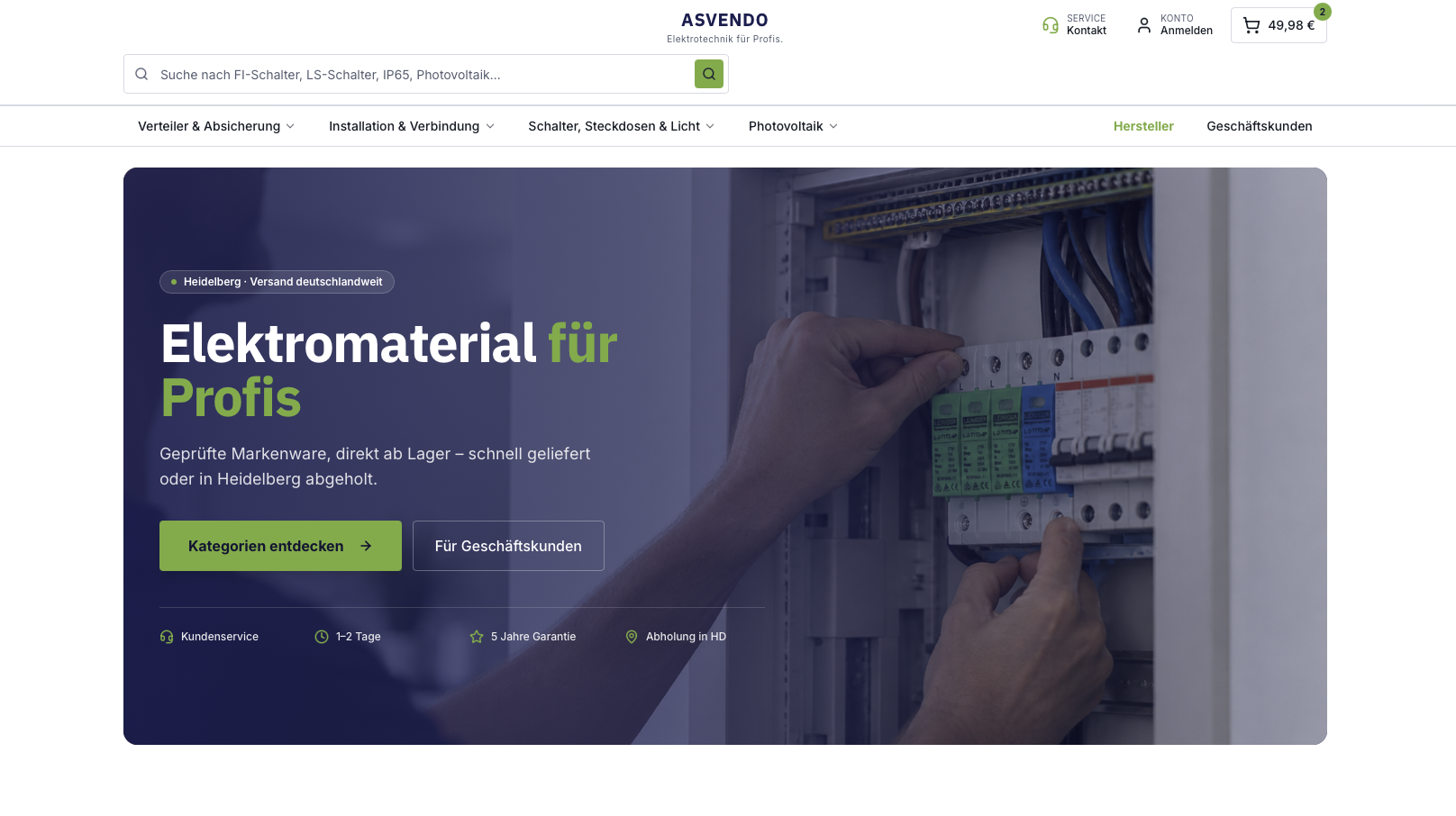 Asvendo Shop – Webseite